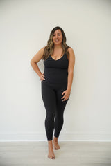 RADIANT Black seamless waist leggings with buttery soft fabric and pinch-free gusset.