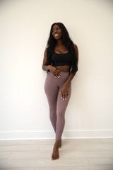 RADIANT Mauve seamless waist leggings with buttery soft fabric and pinch-free gusset.