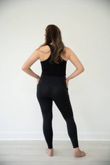 GLEAM corset-seamed cropped tank in Black with racerback.