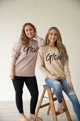GLOW Gang sweatshirt in Mauve or Tan with Logo design.